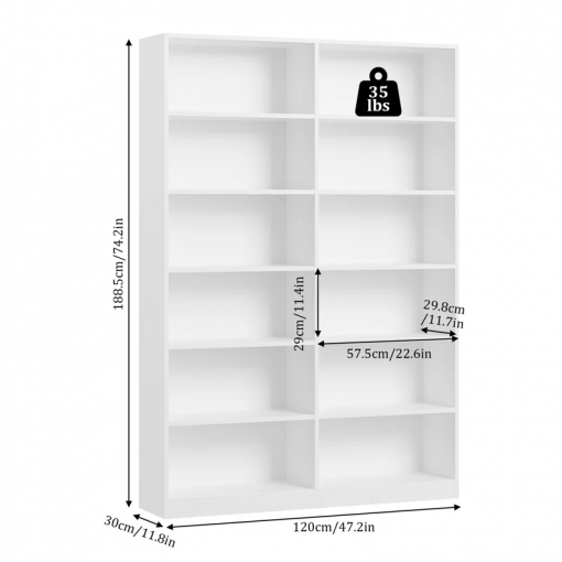 geng 74.3"h x 47.2"w wood double 6 tier standard bookcase