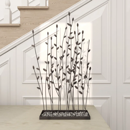 phillipston metal floral decorative black sculpture with loose stones