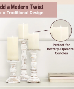 12'' handcrafted mango wood pillar candle holder set – rustic 3 piece set for led candles