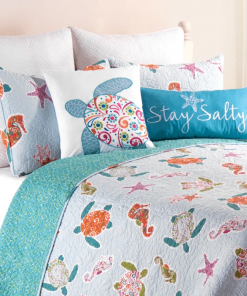 st. kitts cotton reversible coastal beach turtle reversible quilt set
