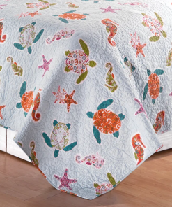 st. kitts cotton reversible coastal beach turtle reversible quilt set