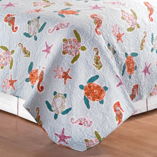 st. kitts cotton reversible coastal beach turtle reversible quilt set