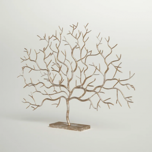 silver metal tree decorative sculpture, 32" x 4" x 24"