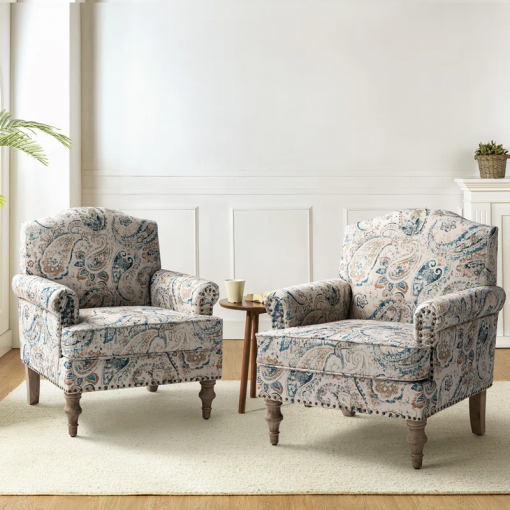 mooresville 30" w armchair with solid wood legs and camelback