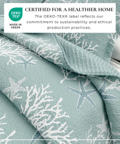 coral / starfish reversible coastal quilt set with shams