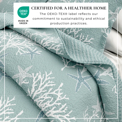 coral / starfish reversible coastal quilt set with shams