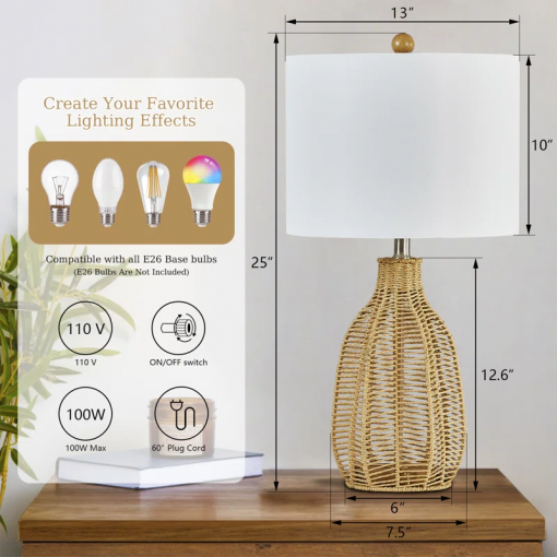 25'' country rope braided original color table lamp for living room/bedroom