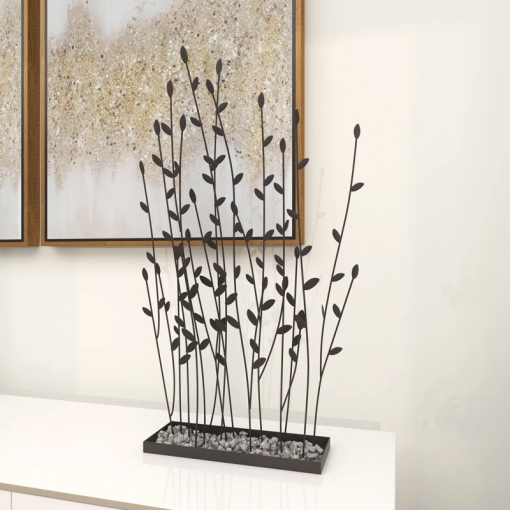 phillipston metal floral decorative black sculpture with loose stones