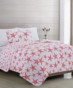 nautical blue starfish reversible quilt set with shams