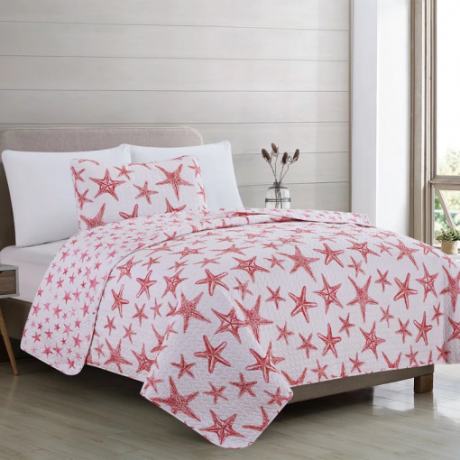 nautical blue starfish reversible quilt set with shams