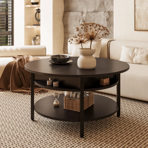 wynny 27"w round lift top wood coffee table with storage