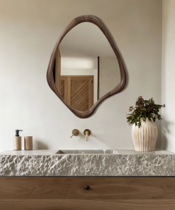 brown wood frame irregular decorative wall mirror