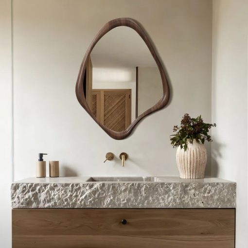 brown wood frame irregular decorative wall mirror
