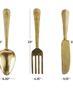 aluminum metal knife, spoon and fork utensils gold wall decor set