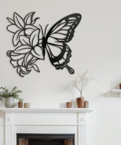 lilies butterfly black gold minimalist modern abstract wall accent sculpture hanging decoration metal wall decor