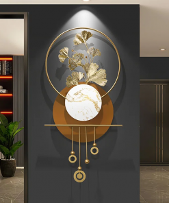 46.5" modern 3d metal ginkgo leaf geometric wall art with marble accent