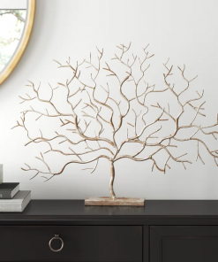 silver metal tree decorative sculpture, 32" x 4" x 24"