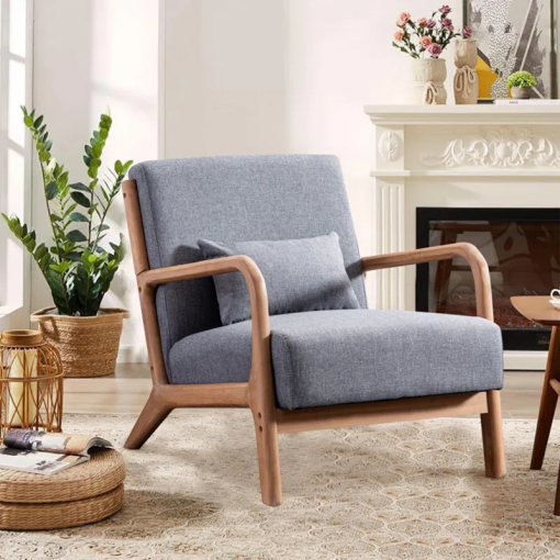 hertford 26" wide mid century upholstered solid wood accent chair with an extra pillow