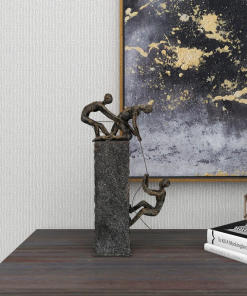 gray polystone people climbing decorative sculpture with bronze detailing, 7
