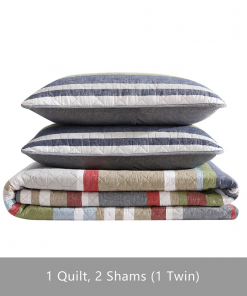 salmon ladder stripe cotton reversible quilt set