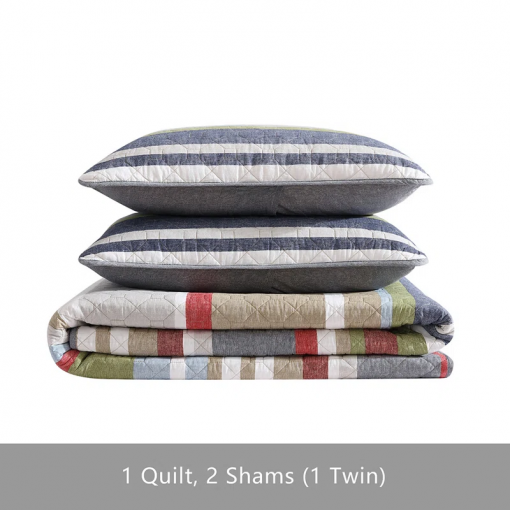 salmon ladder stripe cotton reversible quilt set