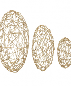 gold metal geometric wire orb decorative sculpture, set of 3 8", 6", 4"d