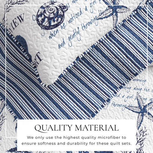 navy / white nautical reversible quilt set with shams