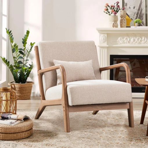 hertford 26" wide mid century upholstered solid wood accent chair with an extra pillow