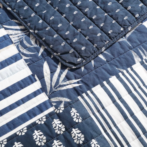 coastline avalon patchwork cotton reversible navy quilt set