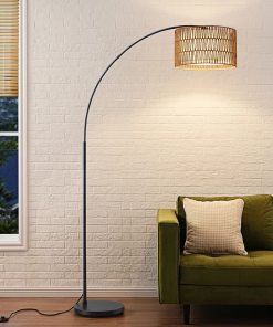 76'' rattan arched dimmable floor lamp with remote control and bulb included