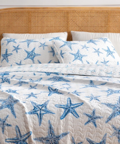 nautical blue starfish reversible quilt set with shams