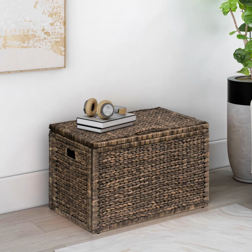 ved heavy duty water hyacinth wicker storage trunk with metal frame
