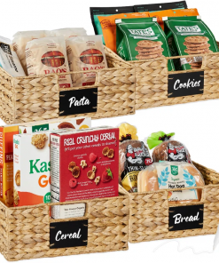 13in woven water hyacinth pantry baskets w/ chalkboard label, chalk marker