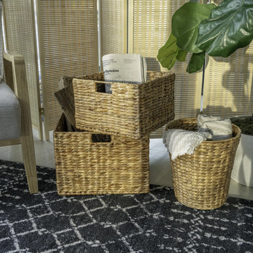 traditional assorted hand woven hyacinth/iron baskets (set of 10)