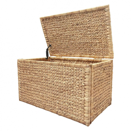 ved heavy duty water hyacinth wicker storage trunk with metal frame