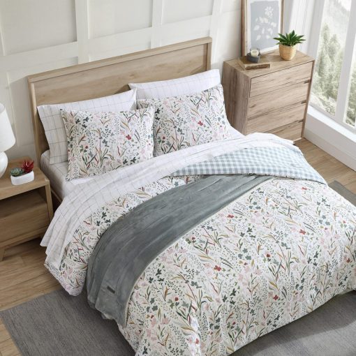 varigated woodland forest cotton reversible pink comforter set