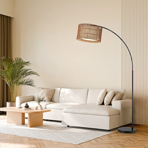 76'' rattan arched dimmable floor lamp with remote control and bulb included