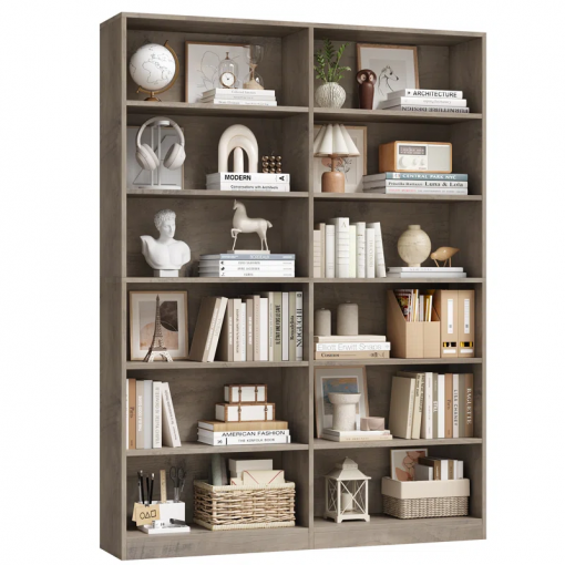 geng 74.3"h x 47.2"w wood double 6 tier standard bookcase