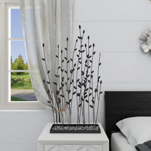 phillipston metal floral decorative black sculpture with loose stones