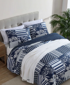 coastline avalon patchwork cotton reversible navy quilt set