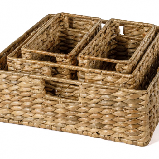 traditional assorted hand woven hyacinth/iron baskets (set of 10)
