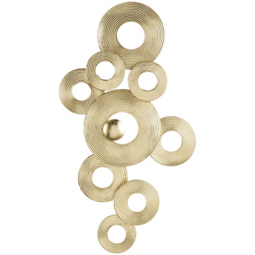 metal stacked circle ring abstract gold wall decor with groove texture