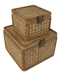 dharshini rattan handmade woven rattan decorative brown box with bronze latches set