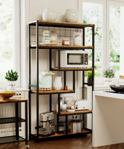 suva bookshelves and bookcases 6 shelf etagere bookcase, industrial open display shelves geometric bookcase with sturdy metal frame