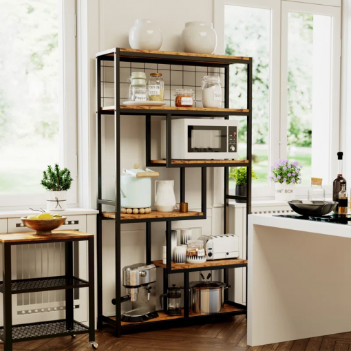 suva bookshelves and bookcases 6 shelf etagere bookcase, industrial open display shelves geometric bookcase with sturdy metal frame