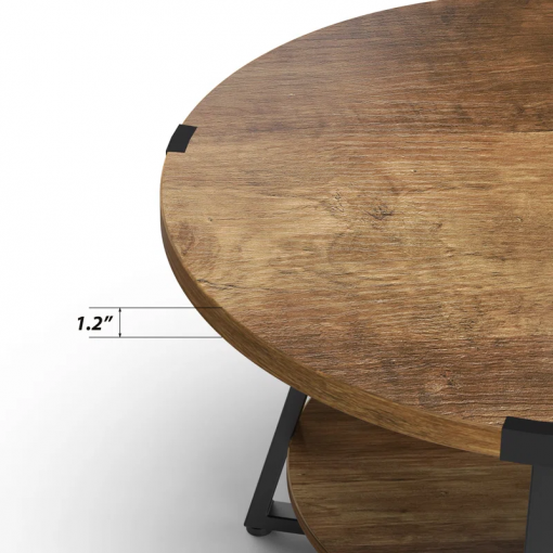 jahaira round coffee table with 2 tier storage shelves