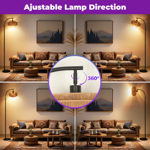 aarzo 69.6'' arched/arc rattan floor lamp with led light and remote control