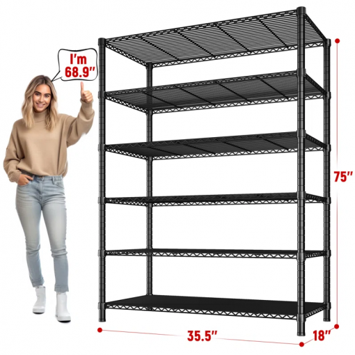 6 tier storage shelves, shelving unit for storage, adjustable kitchen shelves heavy duty pantry shelf