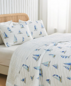 blue seashell reversible quilt set with shams