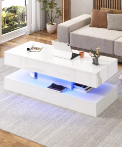 47.2" large lift top led modern high glossy coffee table with charging station